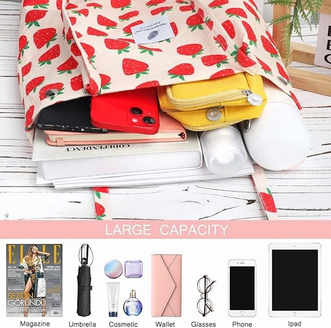 Chic Strawberry Corduroy Tote Bag – Stylish and Versatile Shoulder Purse for Everyday Elegance