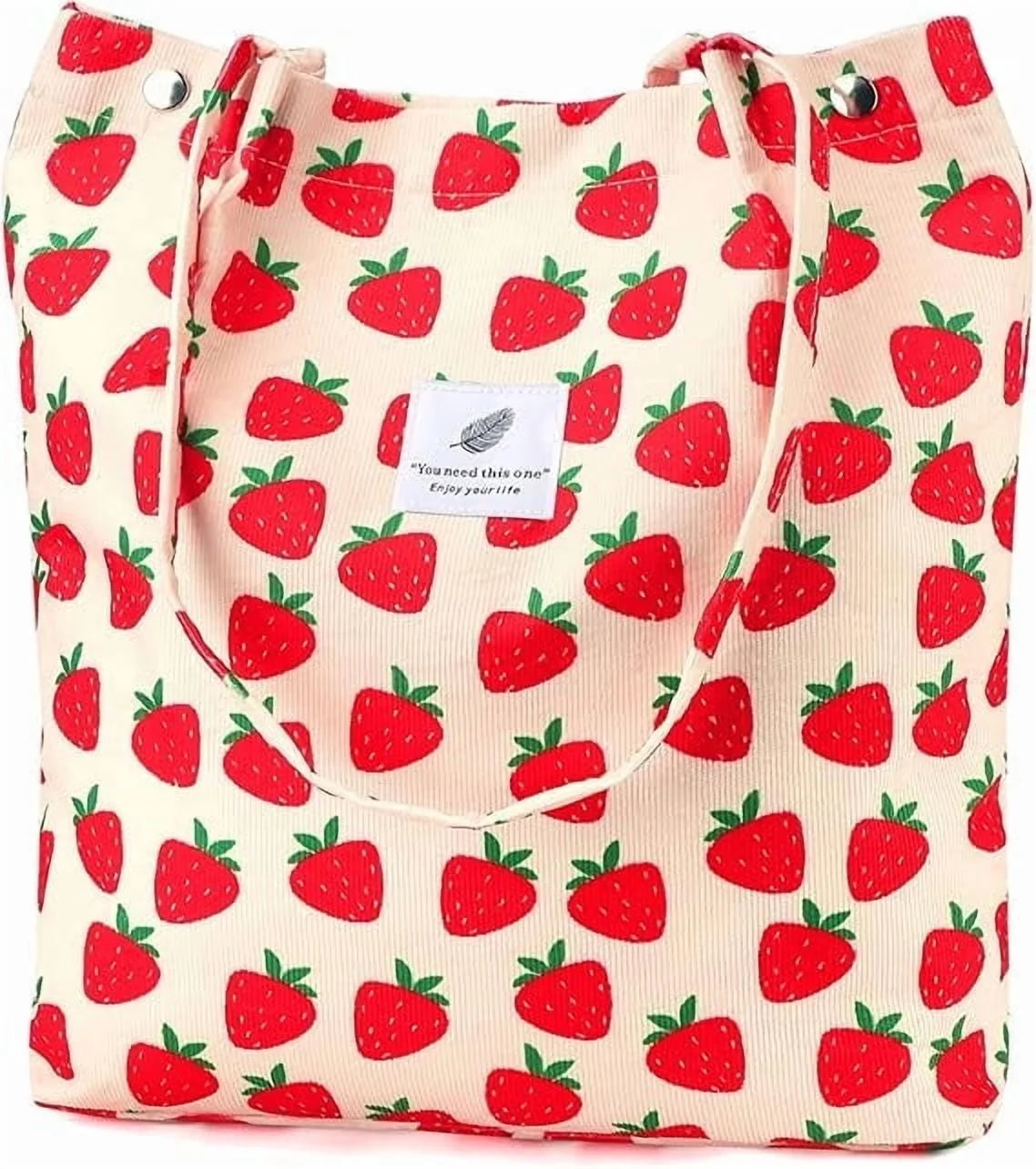 Chic Strawberry Corduroy Tote Bag – Stylish and Versatile Shoulder Purse for Everyday Elegance