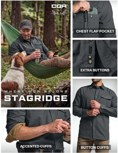Men's Cotton Flannel Button-Down Shirt - Warm & Soft Long Sleeve Plaid for Casual Outdoor Wear
