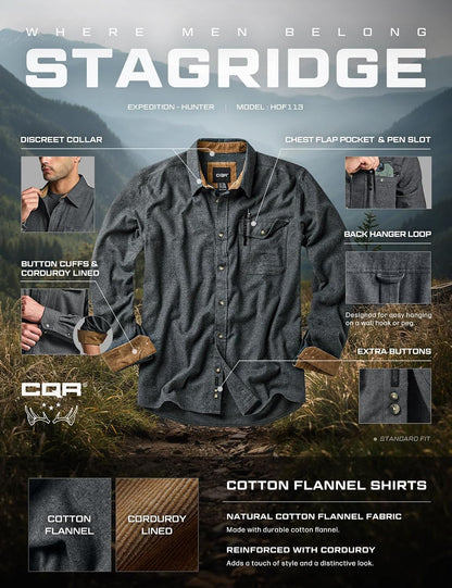 Men's Cotton Flannel Button-Down Shirt - Warm & Soft Long Sleeve Plaid for Casual Outdoor Wear