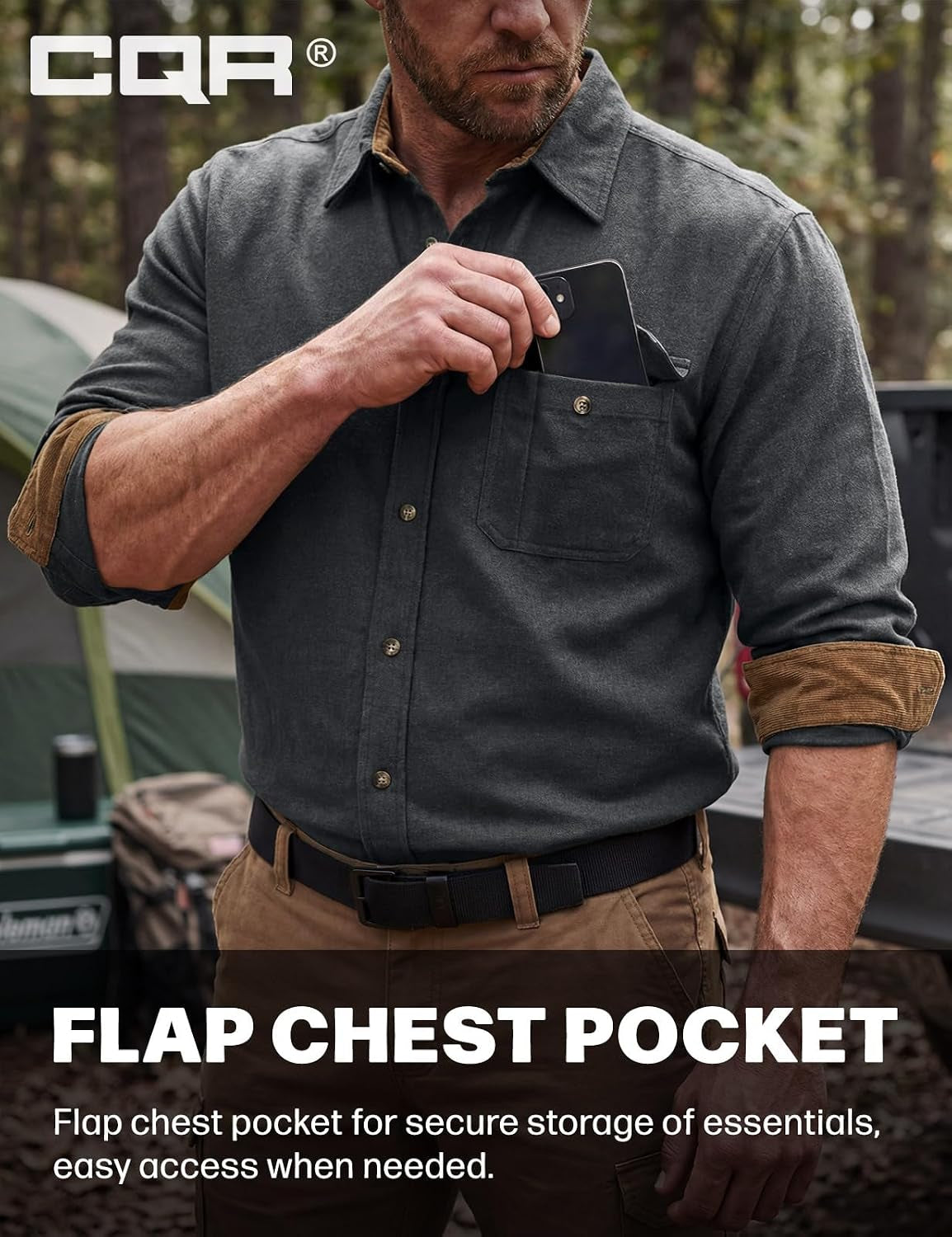 Men's Cotton Flannel Button-Down Shirt - Warm & Soft Long Sleeve Plaid for Casual Outdoor Wear