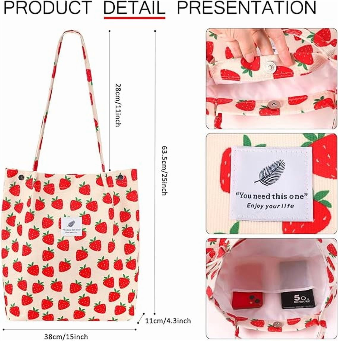 Chic Strawberry Corduroy Tote Bag – Stylish and Versatile Shoulder Purse for Everyday Elegance