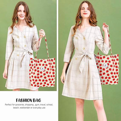 Chic Strawberry Corduroy Tote Bag – Stylish and Versatile Shoulder Purse for Everyday Elegance
