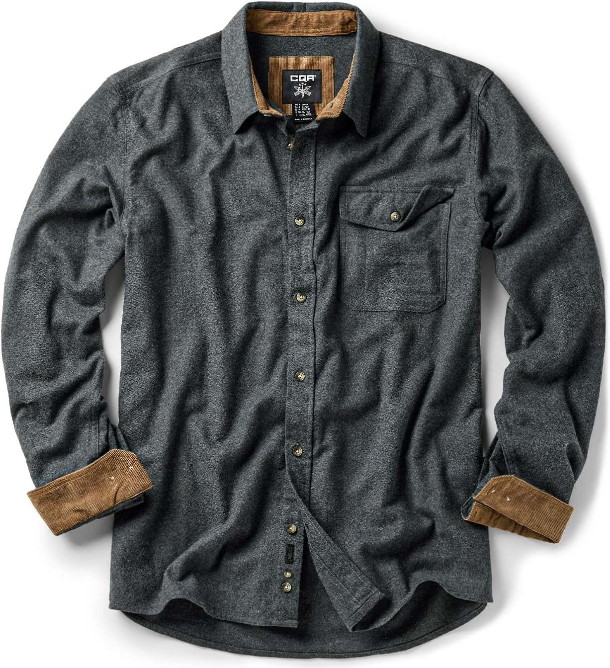 Men's Cotton Flannel Button-Down Shirt - Warm & Soft Long Sleeve Plaid for Casual Outdoor Wear