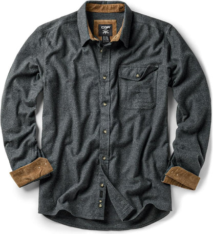 Men's Cotton Flannel Button-Down Shirt - Warm & Soft Long Sleeve Plaid for Casual Outdoor Wear